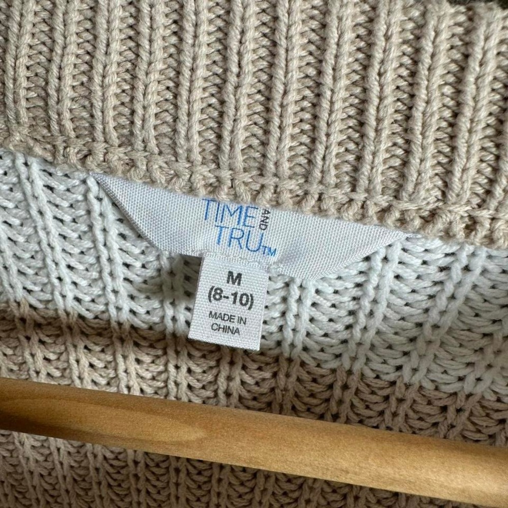 Tan and white striped knit sweater oversized woman's Medium #stripes - Picture 3 of 6